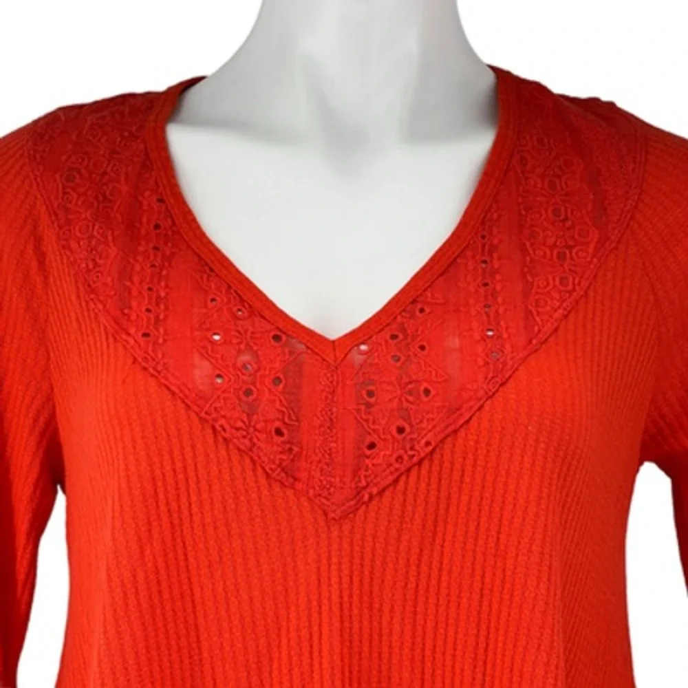 Free People Parisian Nights XS Boho Flared Sleeve Embroidered Ribbed Women's Top